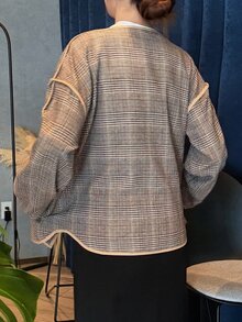 FRIFUL 女款格紋休閒百搭日常長袖夾克 - 卡其色 - 查看 5