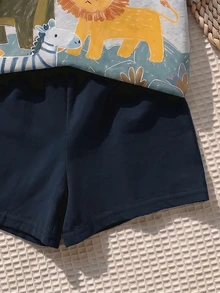 SHEIN 男嬰圓領動物印花休閒極簡短袖上衣 - 彩色 - 查看 4