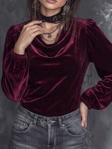 Glimmora Fashion Casual Basic Style Wine Fabric Feature Lantern Sleeve Design Women T-Shirt - Burgundy - View 4