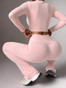 SHEIN Unity Women's Pink Fitness Casual Slimming Sports Set - Pink - View 2