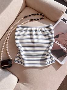 Franclia Women's Striped Twisted Knot Sun Buckle Decor Fashion Bandeau Top - Blue and White - View 2