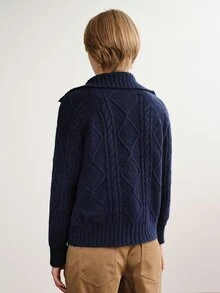 Briarwyn Autumn/Winter New Long Sleeve Turn-Down Collar Horseshoe Button Cardigan Sweater, Versatile Commuter Style, Youthful - Navy Blue - View 2