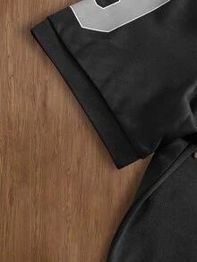 TOKVUE 男士半門襟鈕扣字母印花 Polo 衫 - 黑色 - 查看 5