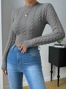 SHEIN Raffinéa 女款素色休閒百搭日常穿著長袖針織衫 - 深灰色 - 查看 4