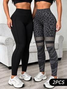 SHEIN Velisys Women's Fashion High Waist Tight Fit Sports Leggings - Multicolor - View 1