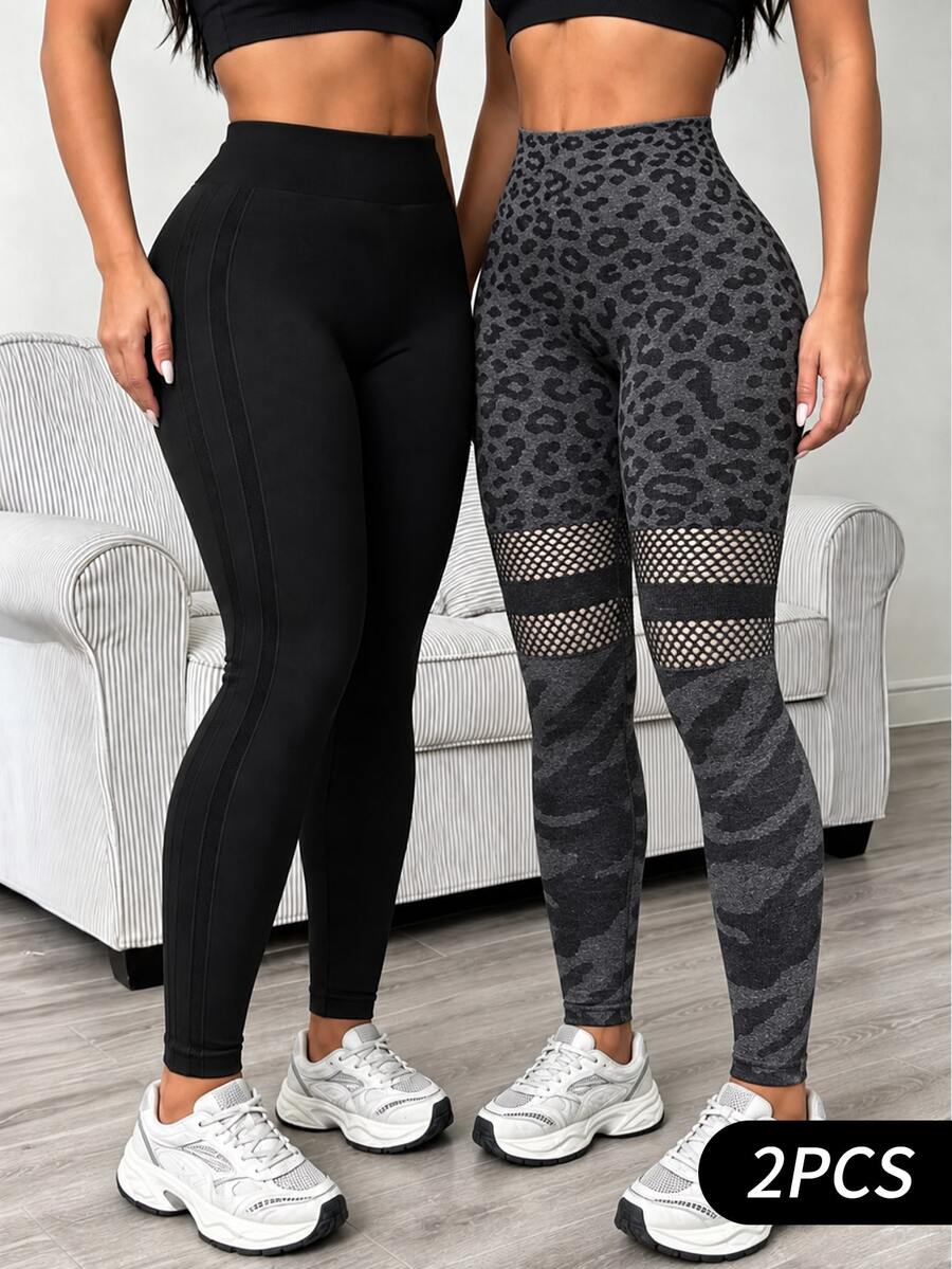 SHEIN Velisys Women's Fashion High Waist Tight Fit Sports Leggings - Multicolor - View 1