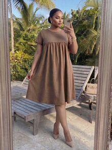 SHEIN Lady CURVE 加大洋裝 - 棕色 - 查看 5