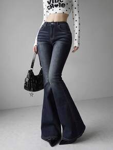FRIFUL Women's Casual Daily Travel Denim Jeans With Pockets And Buttons - Blue - View 8