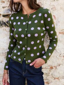 Nöista Women's Polka Dot Casual Versatile Daily Wear Cardigan - Green - View 4