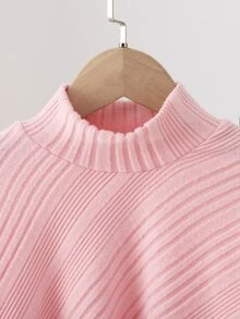 SHEIN Elladie kids 女童高領毛絨兩件套，粉色上衣搭配不對稱下擺與人造毛袖口，配對羅紋喇叭褲，適合秋季7歲生日 - 粉色 - 查看 8