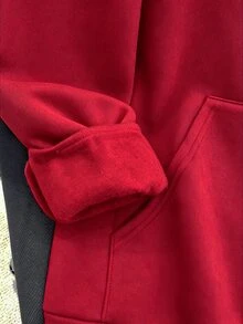 SHEIN 青少年男孩休閒寬鬆舒適百搭純色連帽衫，秋冬服飾 - 紅色 - 查看 10