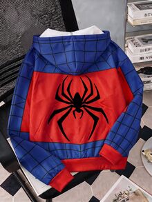 SHEIN EZwear 女款個性化蜘蛛印花全蜘蛛網圖案連帽拉鍊運動衫，秋季運動衫，適合日常通勤、派對、秋冬/夏季、聖誕節、新年、感恩節、派對、婚禮、海灘、畢業典禮、優雅、外出、約會、通勤、情人節、優雅、Y2K - 彩色 - 查看 2