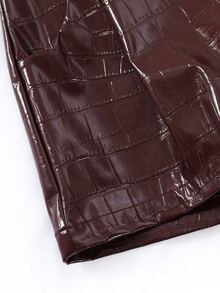 INAWLY Women's Solid Color PU Leather Casual Versatile Daily Wear Shorts - Burgundy - View 4