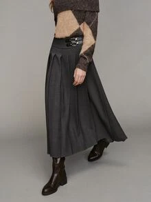 MOTF PREMIUM WOMEN'S SOLID COLOR PLEATED CASUAL VERSATILE DAILY WEAR SKIRT - Dark Grey - View 6