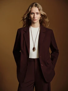 Anewsta Essential Anewsta Elegant Women's Metal Chain Decor Waist Belt Adjustable Silhouette Commuter Blazer Jacket - Burgundy - View 4