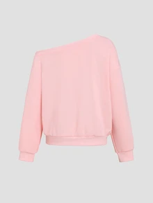 Sweetra Women's Pink Leopard Print Long Sleeve Sweet Digit Patchwork Asymmetric Shoulder Casual Streetwear Athletic Sweatshirt School Everyday Fall - Pink - View 2