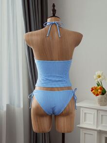 SHEIN Swim 女款兩件式熱帶碎花度假休閒比基尼套裝 - 彩色 - 查看 3
