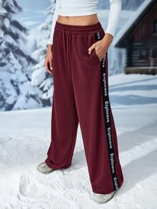 Exploreva Celana Panjang Olahraga Wanita Kasual dengan Pinggang Tali Serut dan Saku untuk Aktivitas Outdoor - Coklat - View 5
