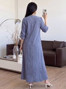 Solavon Women's French Lace Long Sleeve Arabian Dress - Blue - View 2