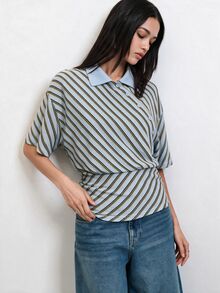 Nöista Women's Striped Casual Daily Wear T-Shirt - Blue - View 4