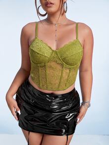 SHEIN ICON 黑色束腰式蕾絲細肩帶背心上衣 - 橄欖綠 - 查看 7