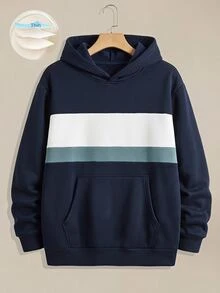 EASEVO 男士休閒大尺碼長袖連帽衛衣 雙面抓毛布 多色拼接 素色 萬聖節 冬季 派對 秋季 - 彩色 - 查看 2