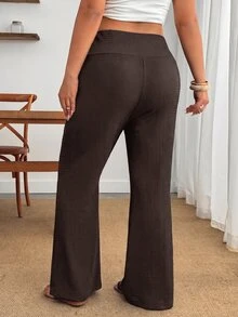 SHEIN PETITE CURVE 加大褲子 - 咖啡棕 - 查看 2