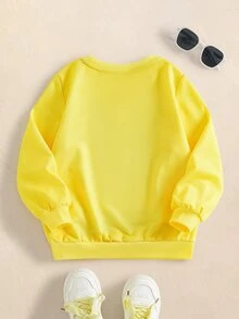 SpongeBob SquarePants | SHEIN Young Boy Cartoon Pattern Long Sleeve Crew Neck Raglan Sweatshirt - Yellow - View 2