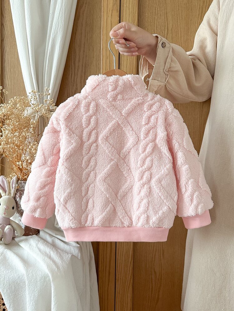 Vintaside Kids Baby Girl Sweatshirt Winter Casual Zip Cute Fashion Fleece Lined Bunny Versatile Daily Outdoor Khaki Mint Print Sweatshirt Set Sweatshirt And Sweatpants Set - Pink - View 2
