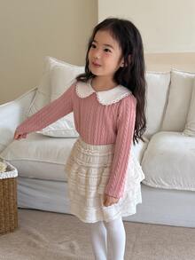 DAZY Infant (Girl) Colorblock Peter Pan Collar Long Sleeve Top - Mustard Yellow - View 6