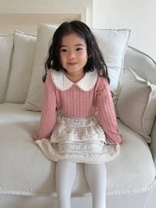 DAZY Infant (Girl) Colorblock Peter Pan Collar Long Sleeve Top - Mustard Yellow - View 9