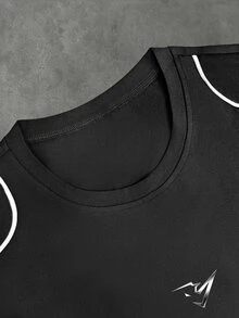 Sport MetroGents Herrs minimalistisk slim fit sportlinne med randigt mönster - Svart - Visa 5