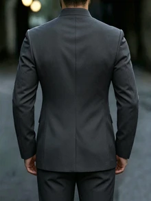 Manfinity Mode Men's Luxurious Frog Button Design Stand Collar Blazer, The Stand Collar Design Provides More Styling And Layering, Suitable For Daily Commute, Business, Party And Banquet Wear. This Blazer Is An Indispensable Versatile Item In Men's Wardrobe, Making It A Perfect Gift For Boyfriend Or Husband - Dark Grey - View 2