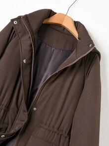 Rusticease Women's Solid Color Zipper Casual Versatile Winter Padded Coat - Chocolate Brown - View 5