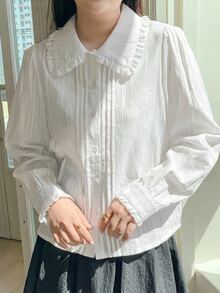 Dazy Plus Fun & Casual Loose Fit Office Commute White Long Sleeve Shirt - White - View 7
