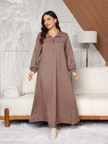 Lacomfia Women's Long Sleeve Trim Loose Casual Daily Versatile Plus Size Long Sweatshirt - Khaki - View 6