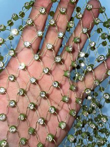 EgrlEra Petite 女款魚網水鑽細肩帶背心，閃亮水鑽裝飾，適合酒吧、派對、夜店穿搭 - 橄欖綠 - 查看 6