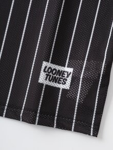 LOONEY TUNES X SHEIN Women's Cartoon Print Striped Colorblock Dress - Black - View 7