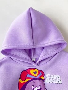 SHEIN X Care Bears 2件組兒童小女孩休閒百搭彩色卡通圖案圓領寬鬆長袖套頭上衣與長褲套裝，適合日常穿著、秋冬室內攝影、運動、節慶、生日、開學季 - 紫色 - 查看 4