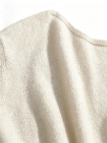 Sweetra Brown Asymmetrical Shoulder Sexy Waist-Cinching Lantern Sleeve Casual Romantic Commute Fashion Street Versatile Knit Top For Women - Apricot - View 4