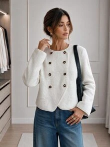 Easowa Women's Casual Versatile Daily Wear Wool Blend Coat - White - View 2