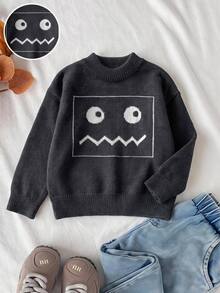 Boys' Sweater Children Autumn/Winter New Korean Style Fashion Versatile Cute Knit Base Layer Top Baby College Style Cartoon - Grey - View 9