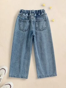 SpongeBob SquarePants | SHEIN Young Girl Cartoon Pattern Print Pocket Fashion Denim Jeans - Baby Blue - View 2