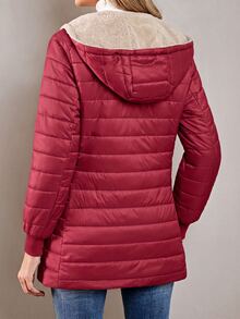 Aveloria Modichic 女款素色長袖拉鍊連帽抓絨休閒加厚棉服冬裝外套 - 紅色 - 查看 2