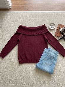 Dazy Plus Red New Year Christmas Off-Shoulder Korean Style Autumn/Winter New Pullover Sweater - Burgundy - View 7