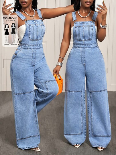 Jeanoix Petite Women's Casual Daily Denim Overalls Jumpsuit With Pockets