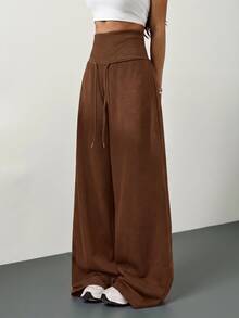 SHEIN Tall 女款素色休閒百搭日常穿著長褲 - 咖啡棕 - 查看 1
