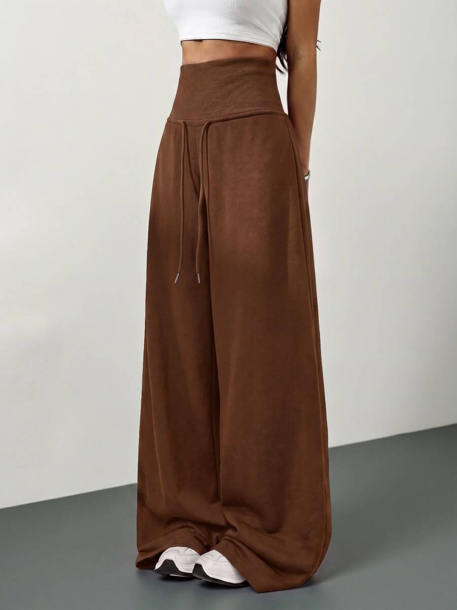 SHEIN Tall 女款素色休閒百搭日常穿著長褲 - 咖啡棕 - 查看 1