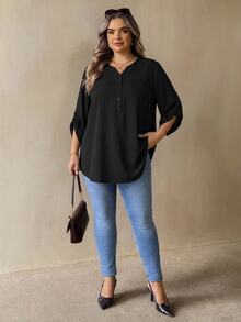 SHEIN CURVE+ Plus Size 22W Women's Early Spring Purple Red 3/4 Sleeve Shirt Fall - Black - View 7