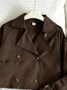 SHEIN 青少年女孩休閒街頭風寬鬆夾克 棕色 秋季 哺乳友善 - 棕色 - 查看 5